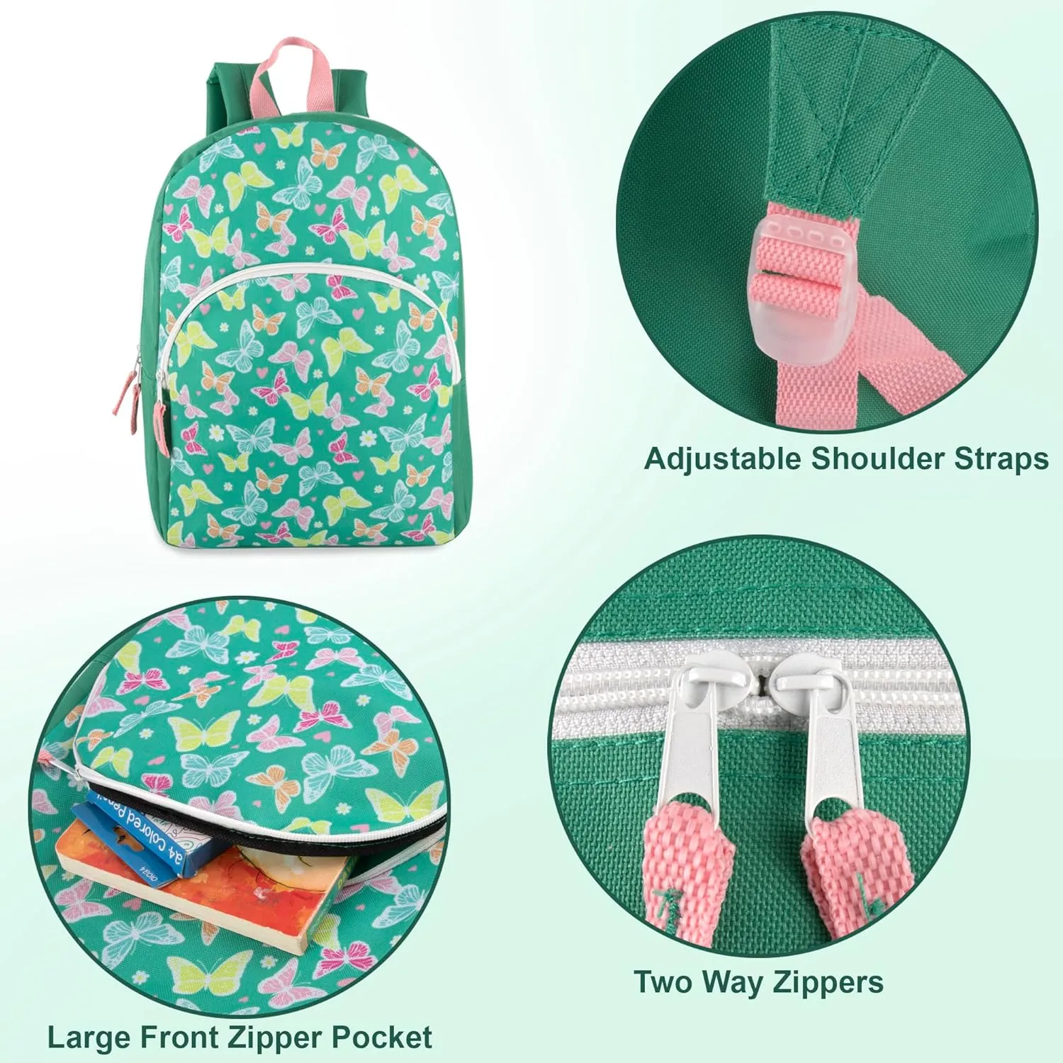 15 Inch Kids Backpacks for Boys & Girls | Preschool, Kindergarten, Elementary School Backpacks with Adjustable, Padded Straps (Beautiful Butterflies)