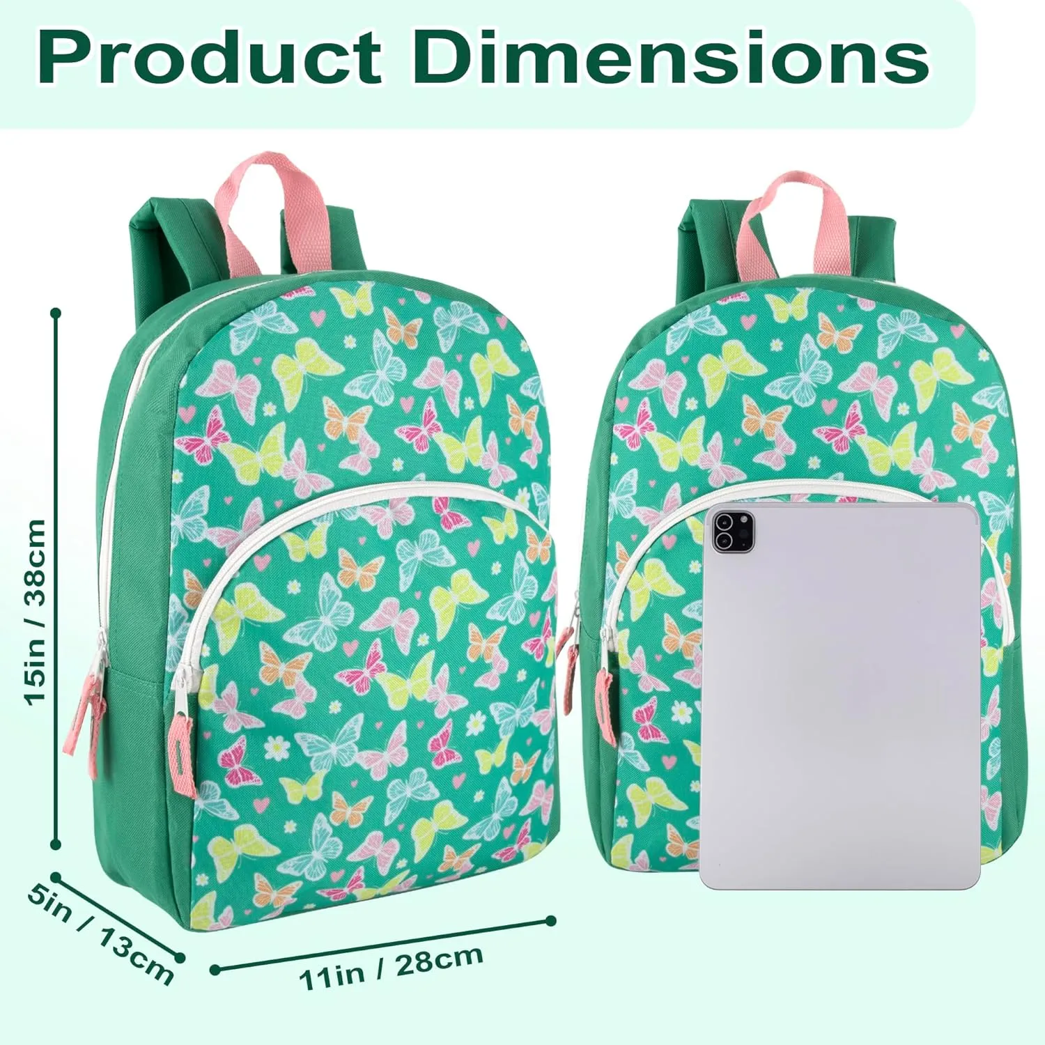 15 Inch Kids Backpacks for Boys & Girls | Preschool, Kindergarten, Elementary School Backpacks with Adjustable, Padded Straps (Beautiful Butterflies)