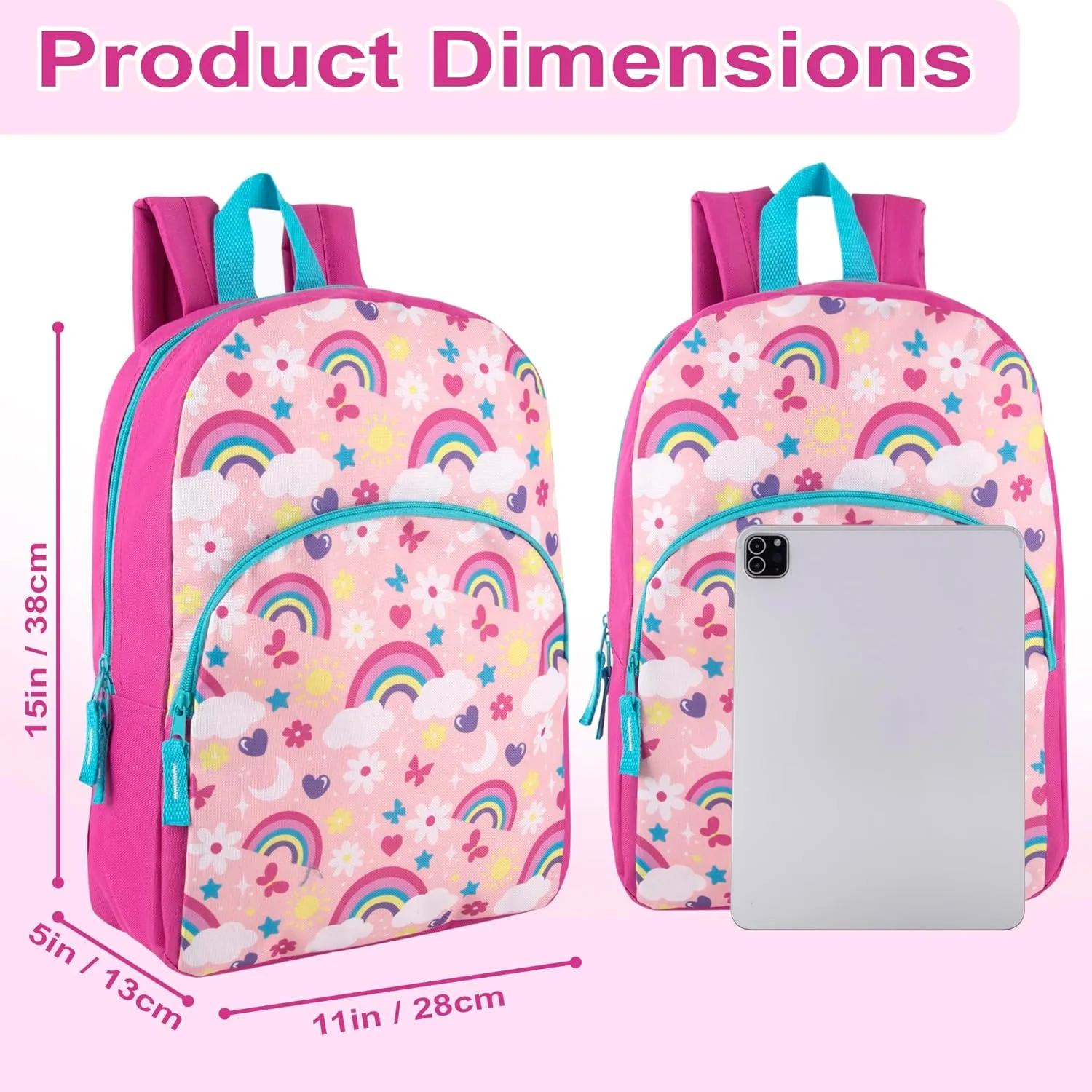 15 Inch Kids Backpacks for Boys & Girls | Preschool, Kindergarten, Elementary School Backpacks with Adjustable, Padded Straps (Radiant Rainbows)