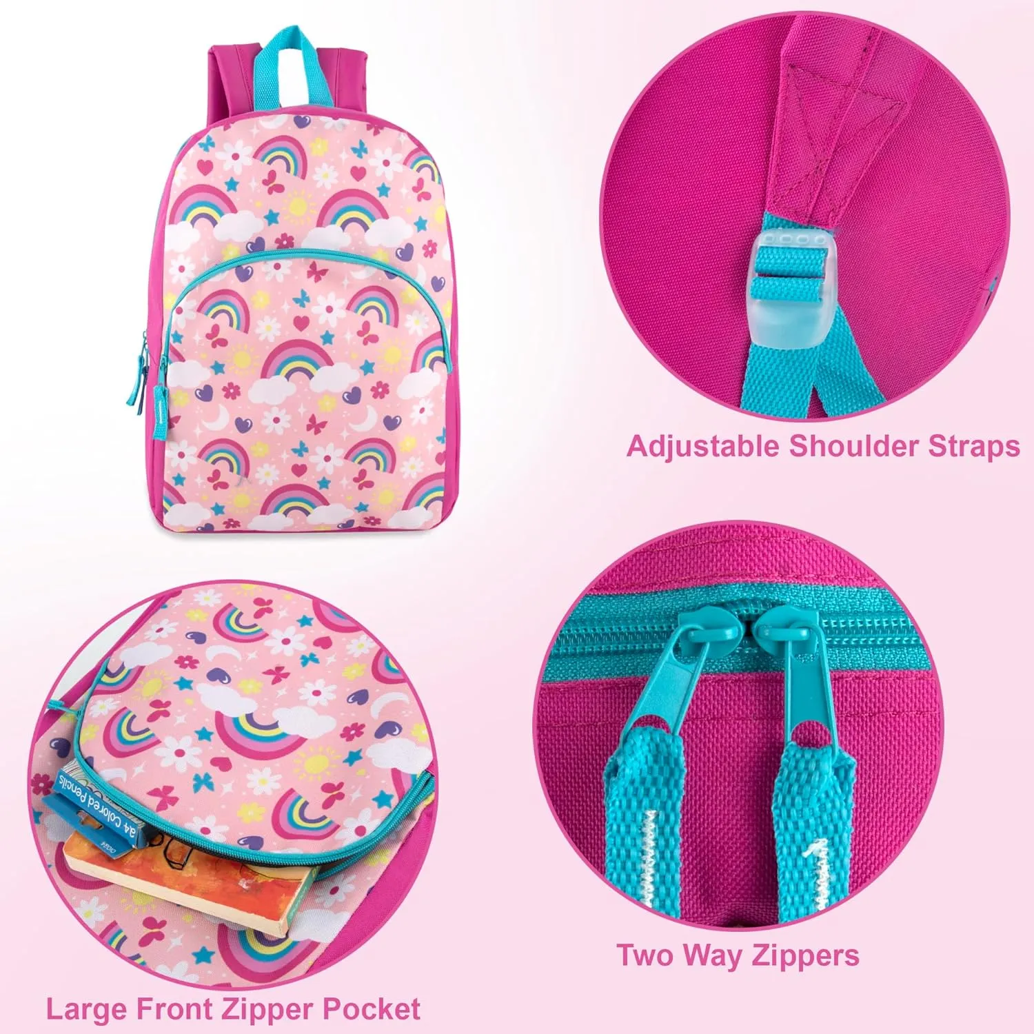 15 Inch Kids Backpacks for Boys & Girls | Preschool, Kindergarten, Elementary School Backpacks with Adjustable, Padded Straps (Radiant Rainbows)