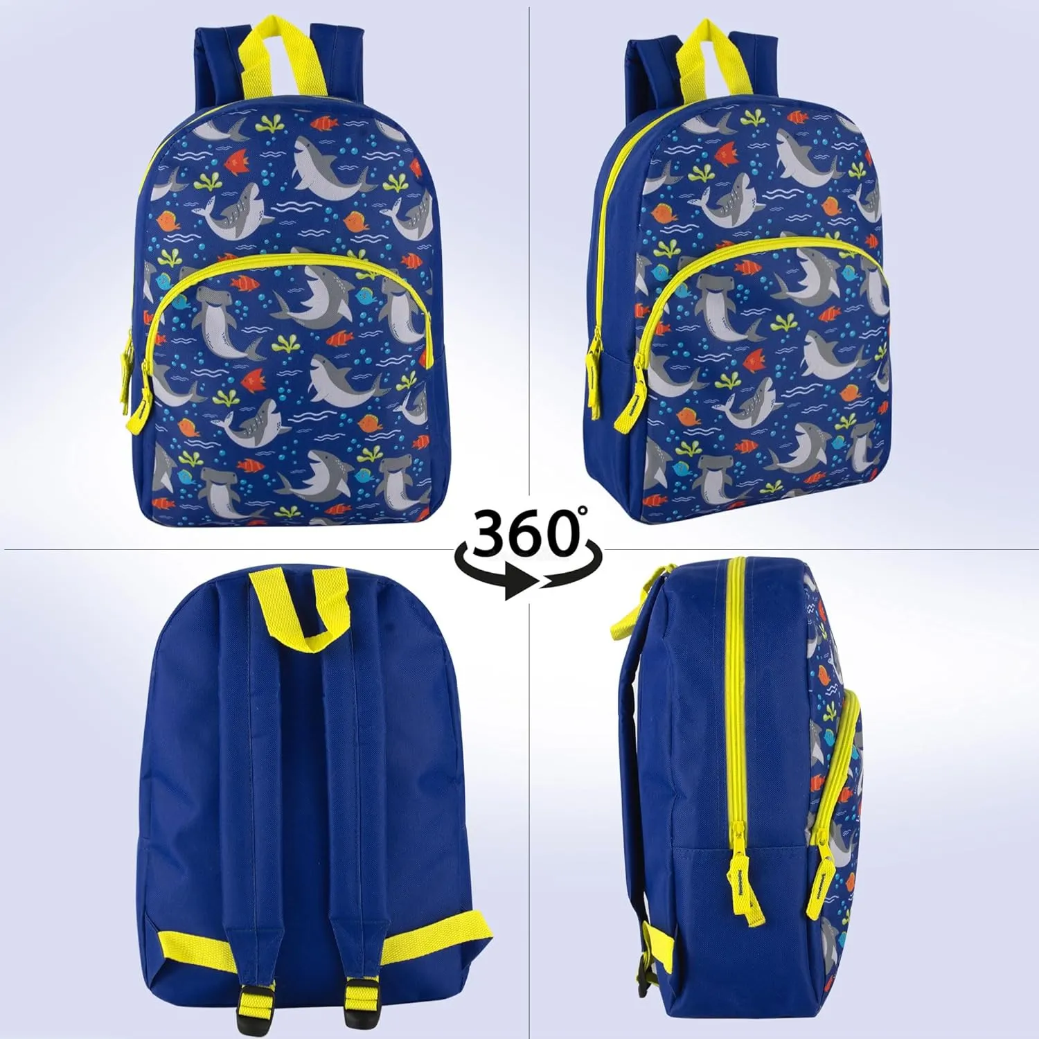 15 Inch Kids Backpacks for Boys & Girls | Preschool, Kindergarten, Elementary School Backpacks with Adjustable, Padded Straps (Seafaring Sharks)