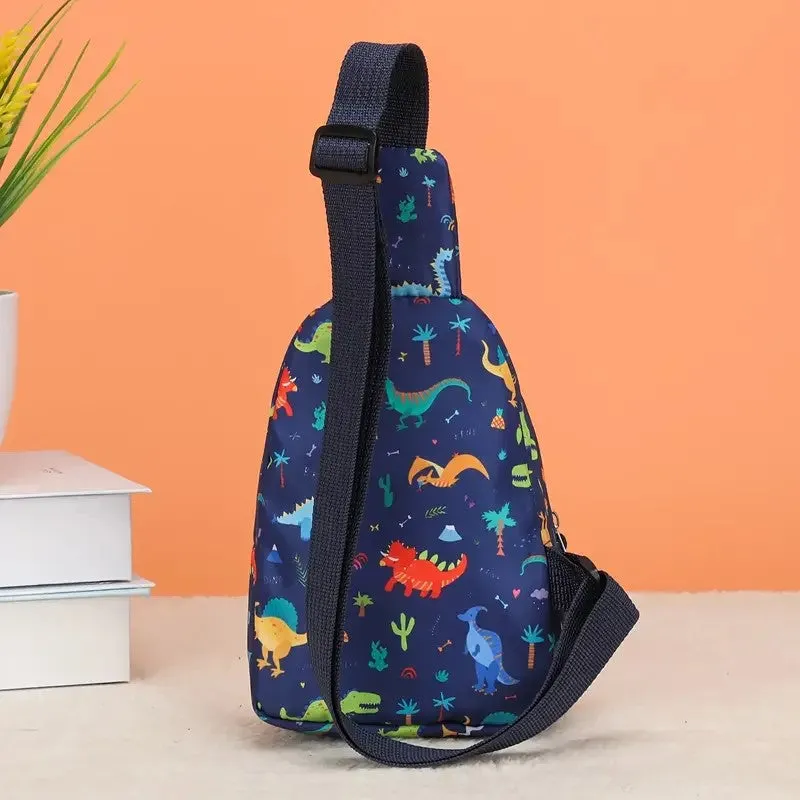 1pc Girl's Cartoon Dark Blue Leaves Dinosaur Fashion Cute Waist Bag, Ideal choice for Gifts