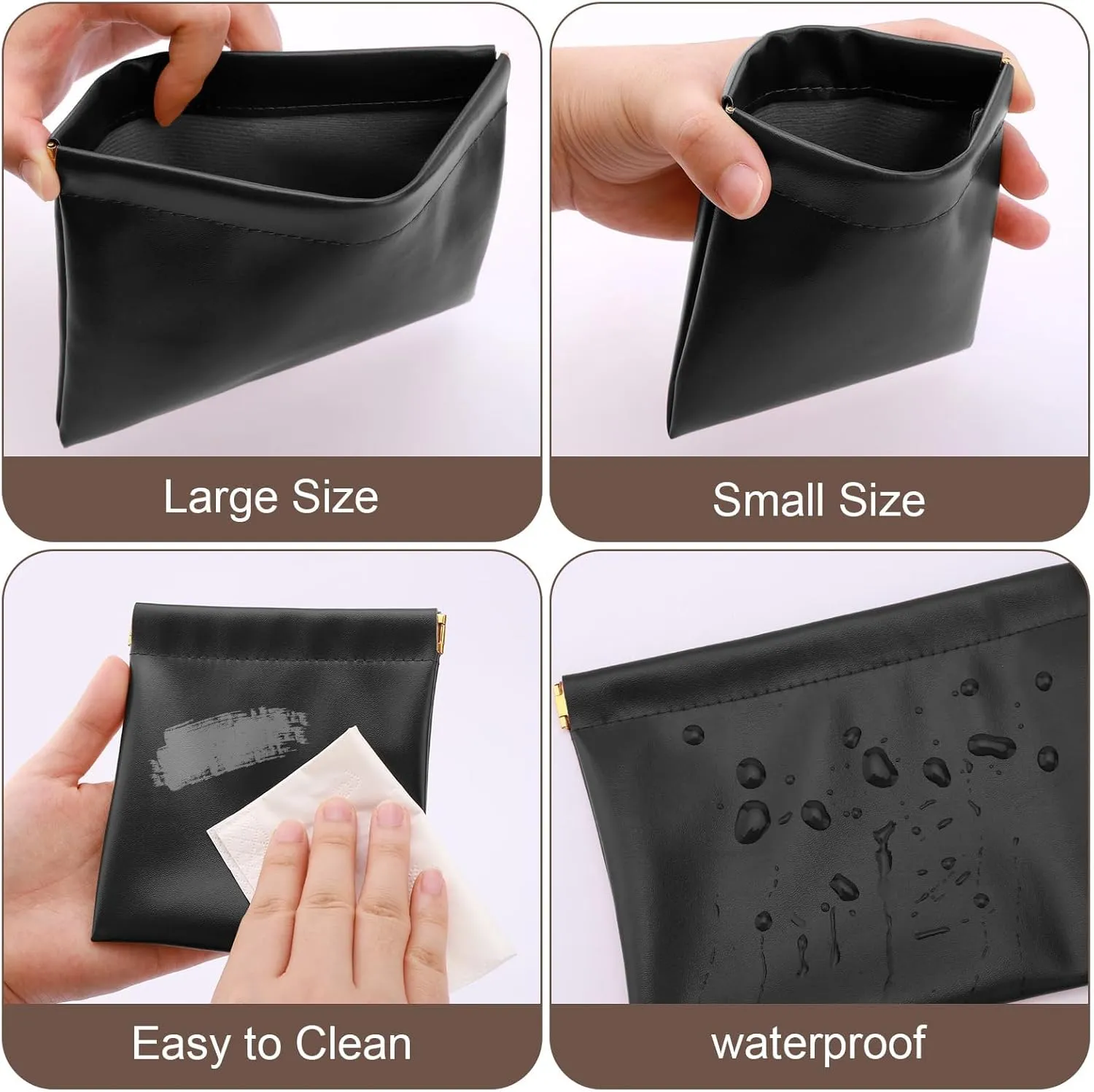 2 PCS Ladies Small Makeup Bag for Purse,Coin purse lipstick Cosmetic Accessories Organizer,Travel Set Organizer,Waterproof Portable Zipperless Self-Sealing Ladies Small Cosmetic Bag(Black)