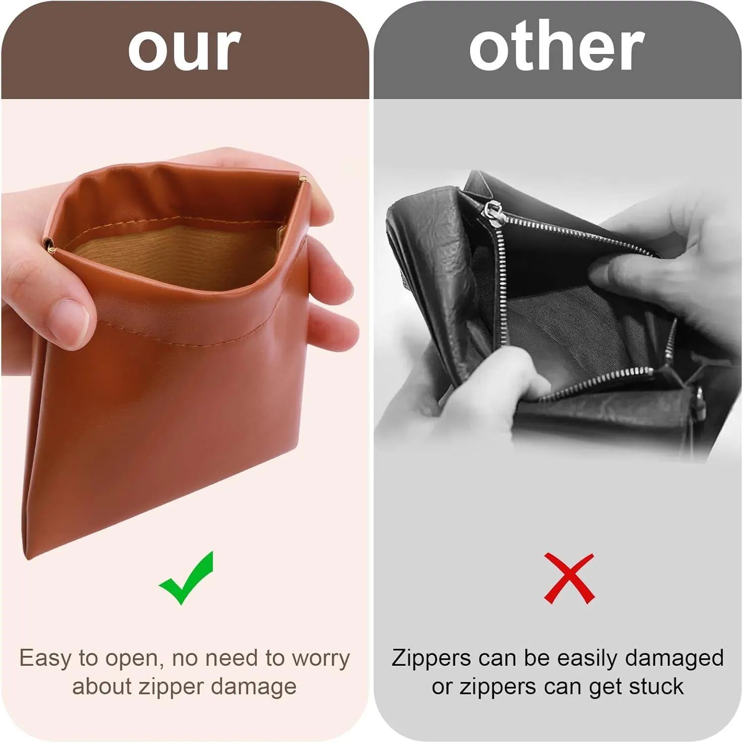 2 PCS Ladies Small Makeup Bag for Purse,Small Makeup Pouch,Purse organizer,Coin purse lipstick Cosmetic Accessories Organizer,Travel Set Organizer,Waterproof Portable Zipperless Self-Sealing(Brown)