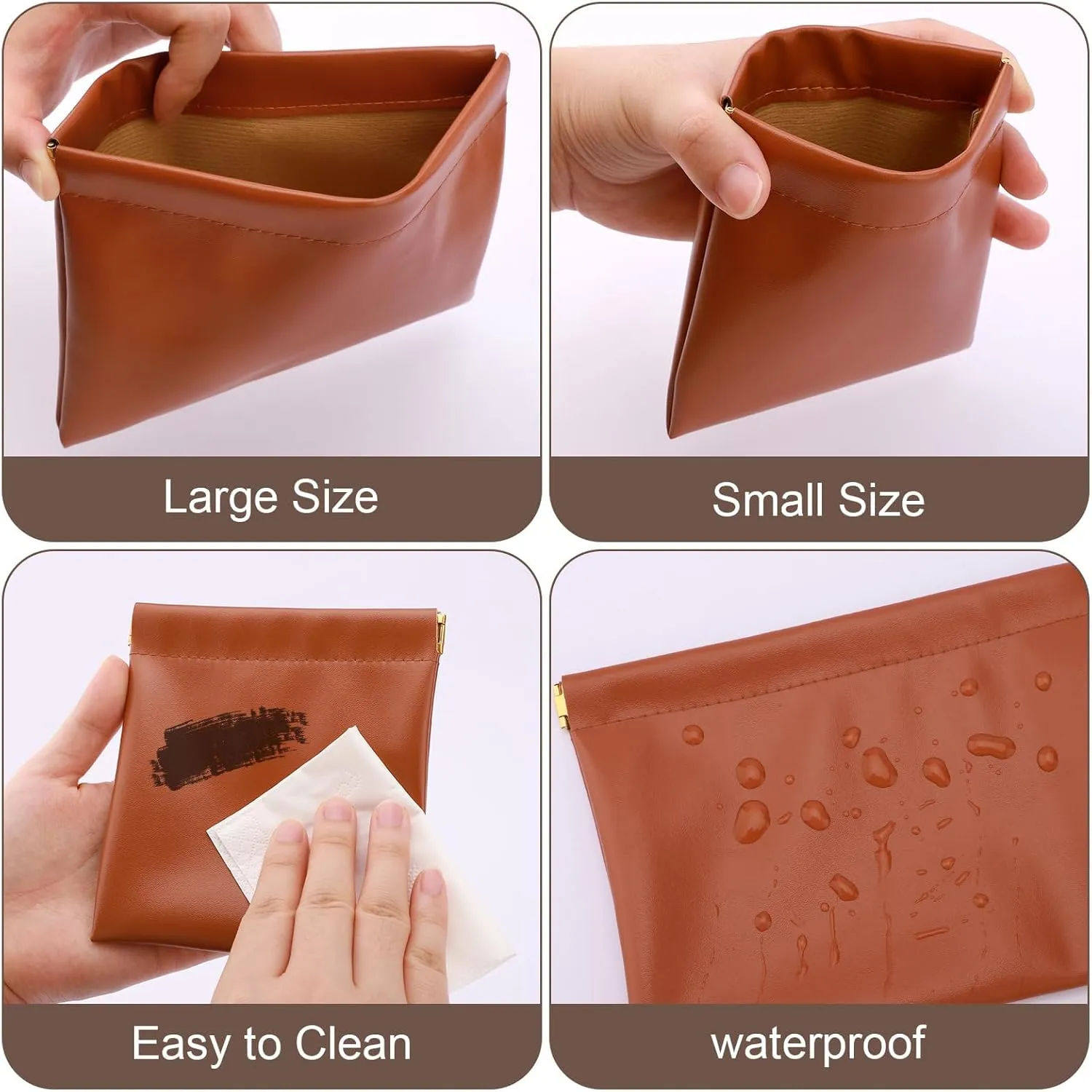 2 PCS Ladies Small Makeup Bag for Purse,Small Makeup Pouch,Purse organizer,Coin purse lipstick Cosmetic Accessories Organizer,Travel Set Organizer,Waterproof Portable Zipperless Self-Sealing(Brown)