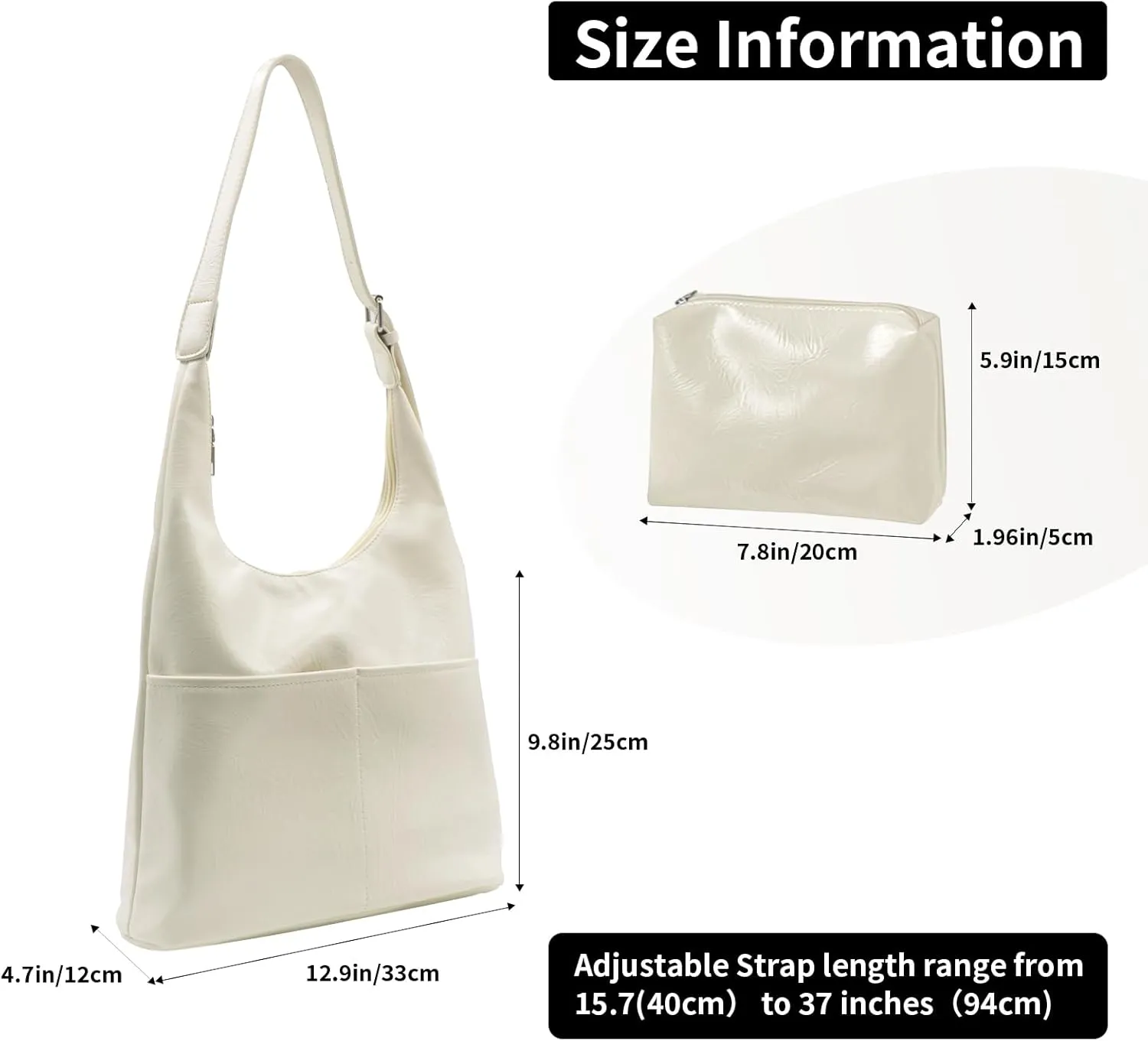 2 pcs Leather Tote Bag for Women Slouchy Hobo Bags Vegan Leather Hobo Purse Shoulder Handbag Large Crossbody Bags