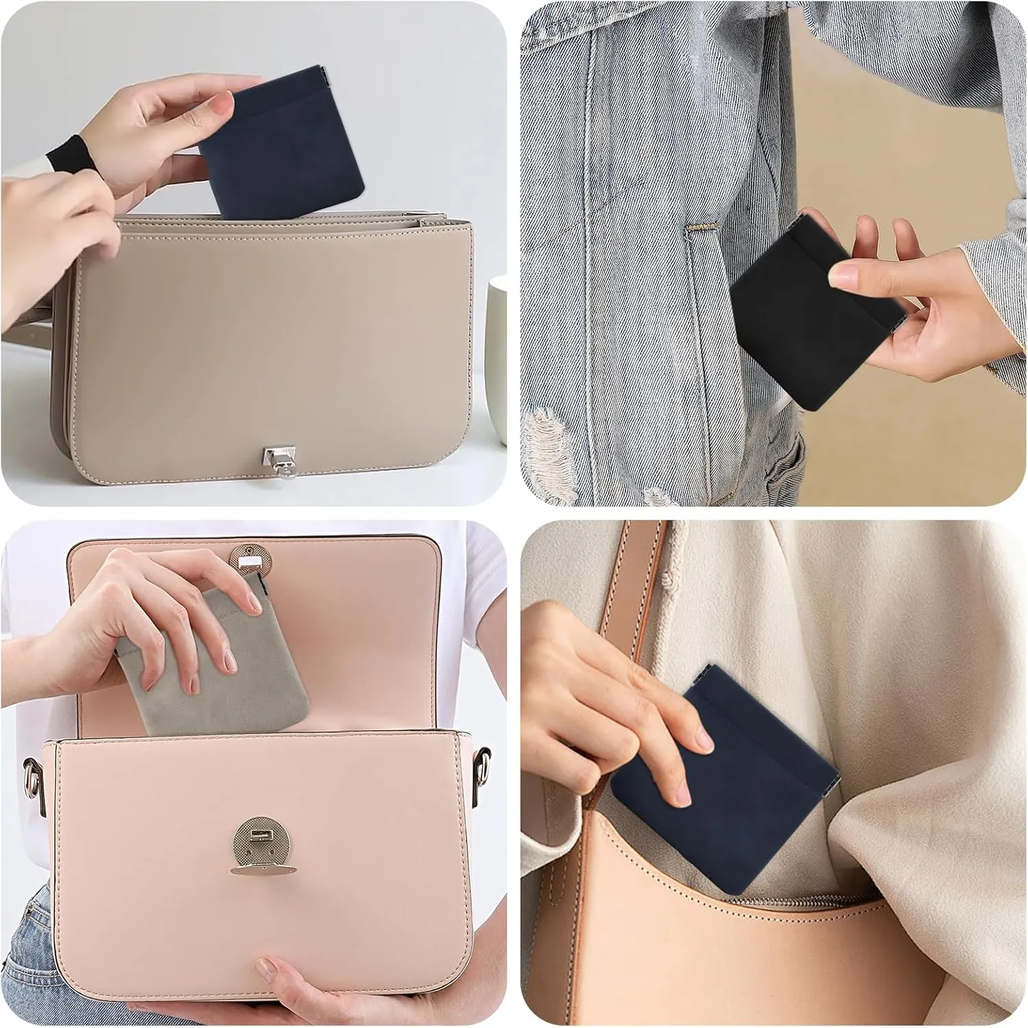 3 PCS Small Makeup Bag for Purse,Lambskin Makeup Pouch,Coin purse lipstick Cosmetic Accessories Organizer,Travel Set Organizer,Waterproof Portable Zipperless Self-Sealing Ladies Small Cosmetic Bag