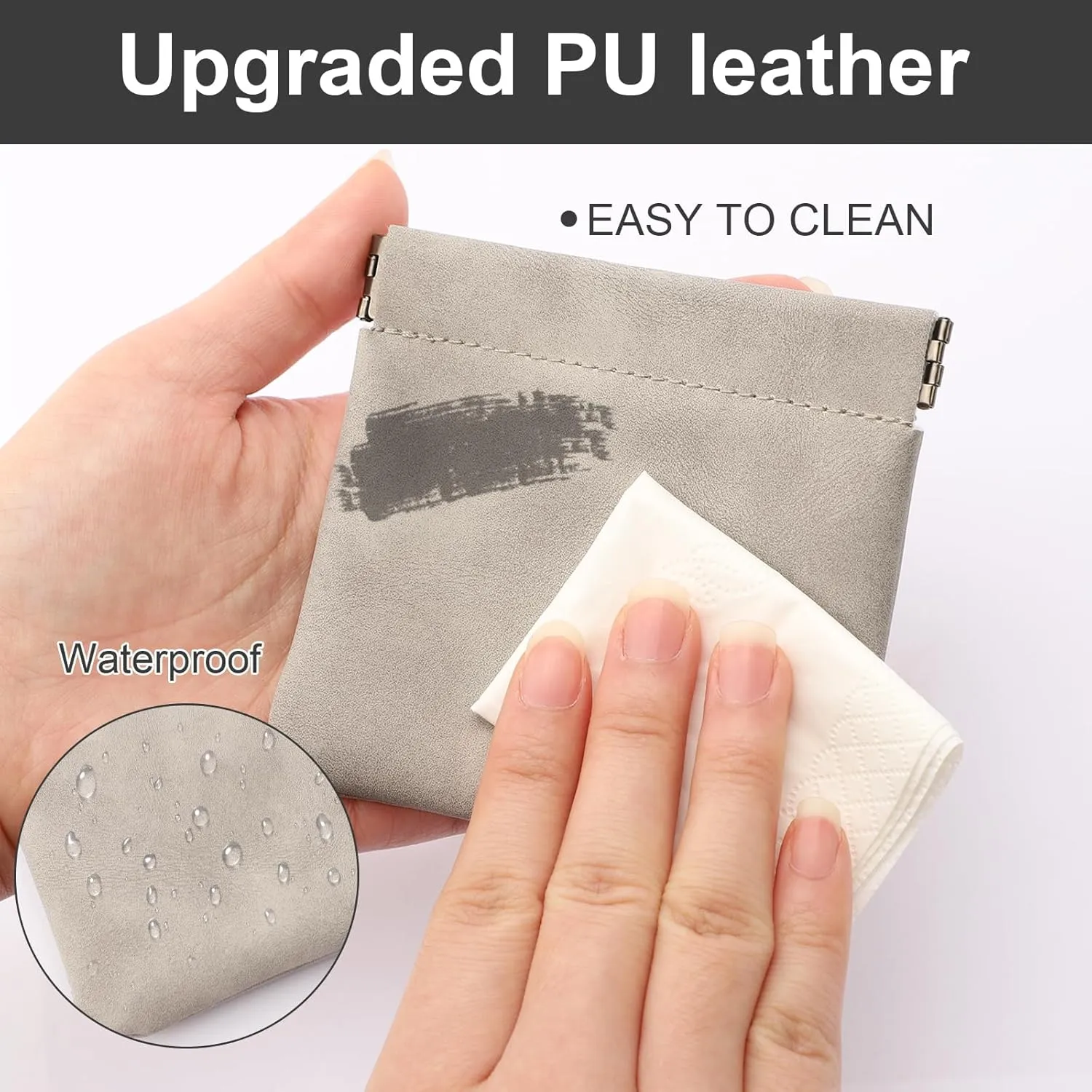 3 PCS Small Makeup Bag for Purse,Lambskin Makeup Pouch,Coin purse lipstick Cosmetic Accessories Organizer,Travel Set Organizer,Waterproof Portable Zipperless Self-Sealing Ladies Small Cosmetic Bag