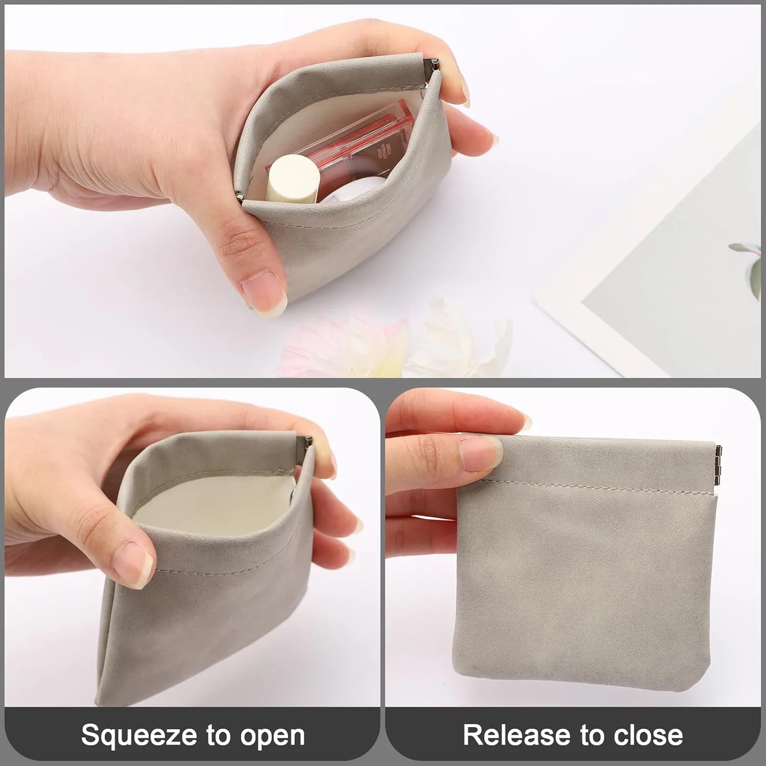 3 PCS Small Makeup Bag for Purse,Lambskin Makeup Pouch,Coin purse lipstick Cosmetic Accessories Organizer,Travel Set Organizer,Waterproof Portable Zipperless Self-Sealing Ladies Small Cosmetic Bag