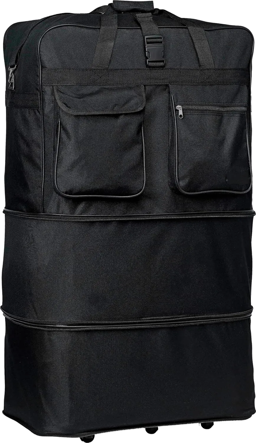 36" Black Rolling Wheeled Expandable Duffle Bag Spinner Suitcase Luggage - 5 Wheels