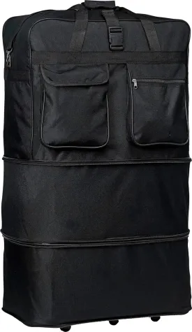 36" Black Rolling Wheeled Expandable Duffle Bag Spinner Suitcase Luggage - 5 Wheels