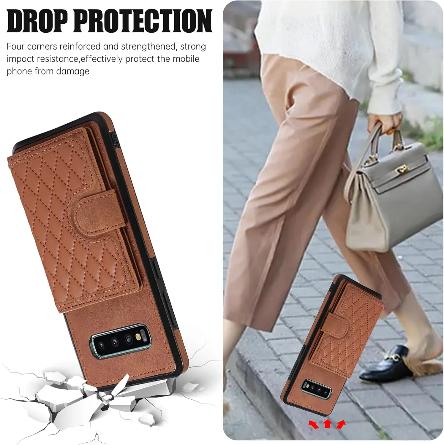 Asuwish Phone Case for Samsung Galaxy S10 Wallet Cover with Tempered Glass Screen Protector and Crossbody Strap Lanyard Credit Card Holder Stand Multiple Cell S 10 Edge 10S GS10 X10 Women Girls Brown