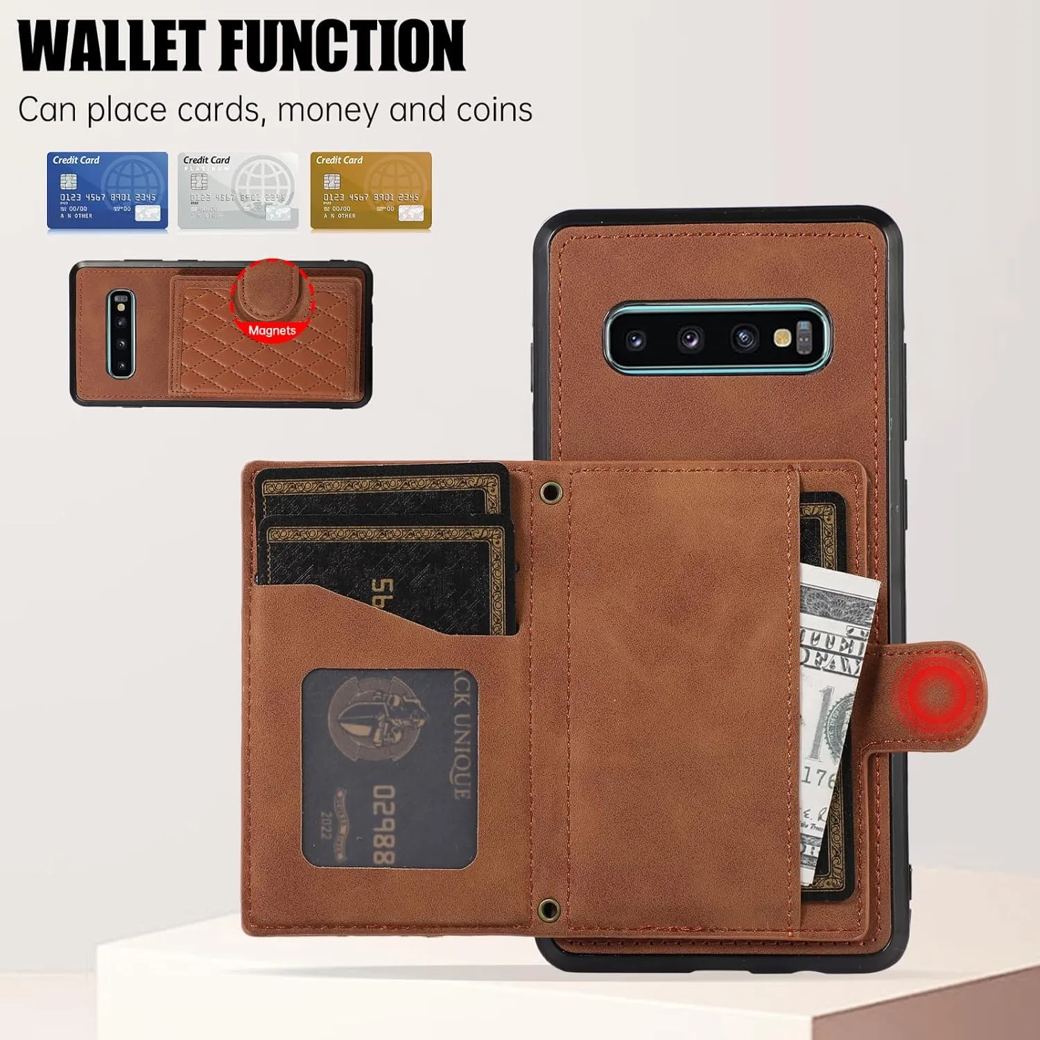 Asuwish Phone Case for Samsung Galaxy S10 Wallet Cover with Tempered Glass Screen Protector and Crossbody Strap Lanyard Credit Card Holder Stand Multiple Cell S 10 Edge 10S GS10 X10 Women Girls Brown