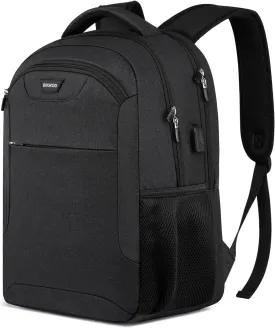 Backpack for Men and Women, School Backpack for Teen, Water Resistant Business Black Travel Laptop Back Pack Fit 15.6 Inch Laptop with USB Charging Port, Black