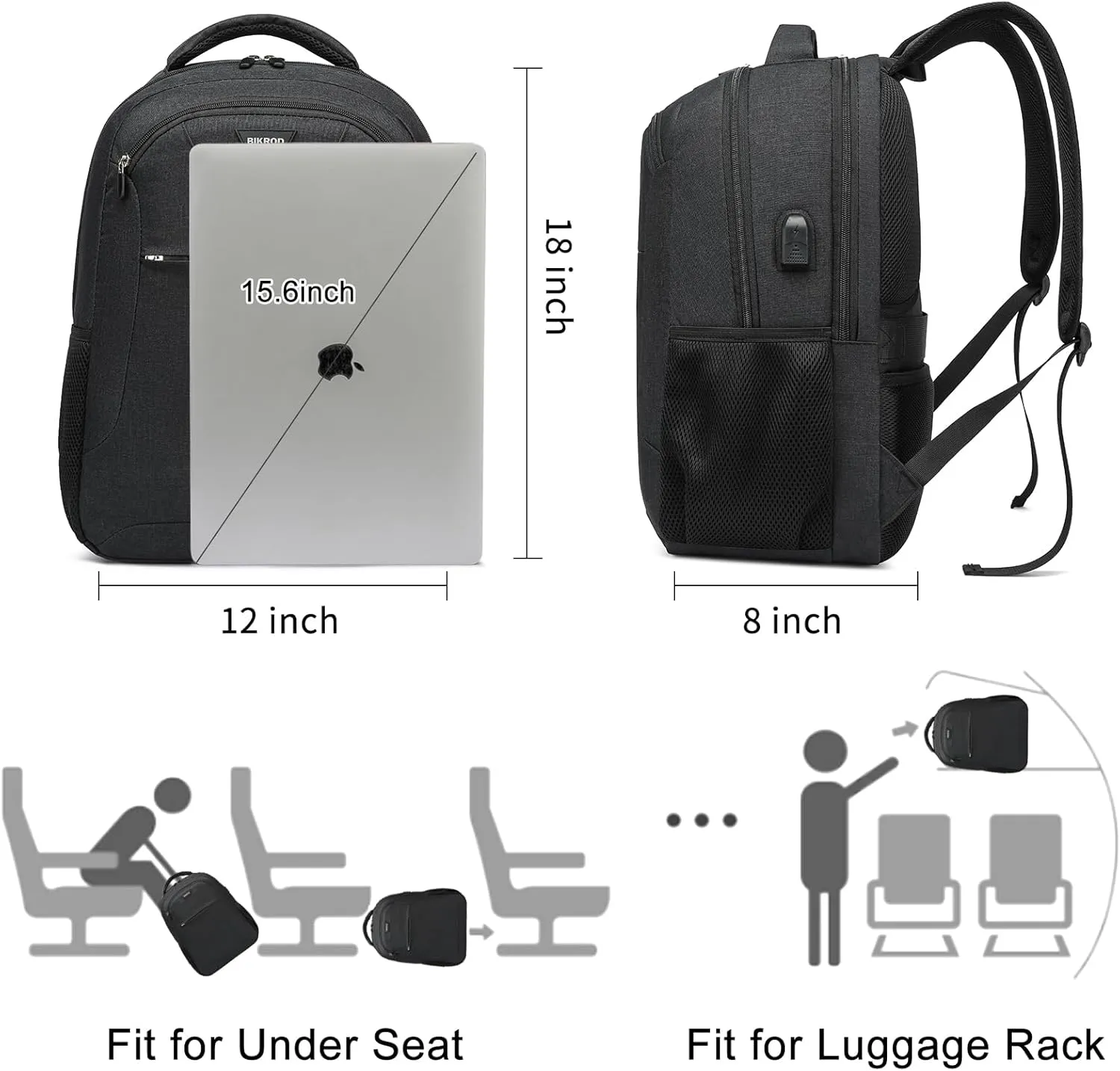 Backpack for Men and Women, School Backpack for Teen, Water Resistant Business Black Travel Laptop Back Pack Fit 15.6 Inch Laptop with USB Charging Port, Black