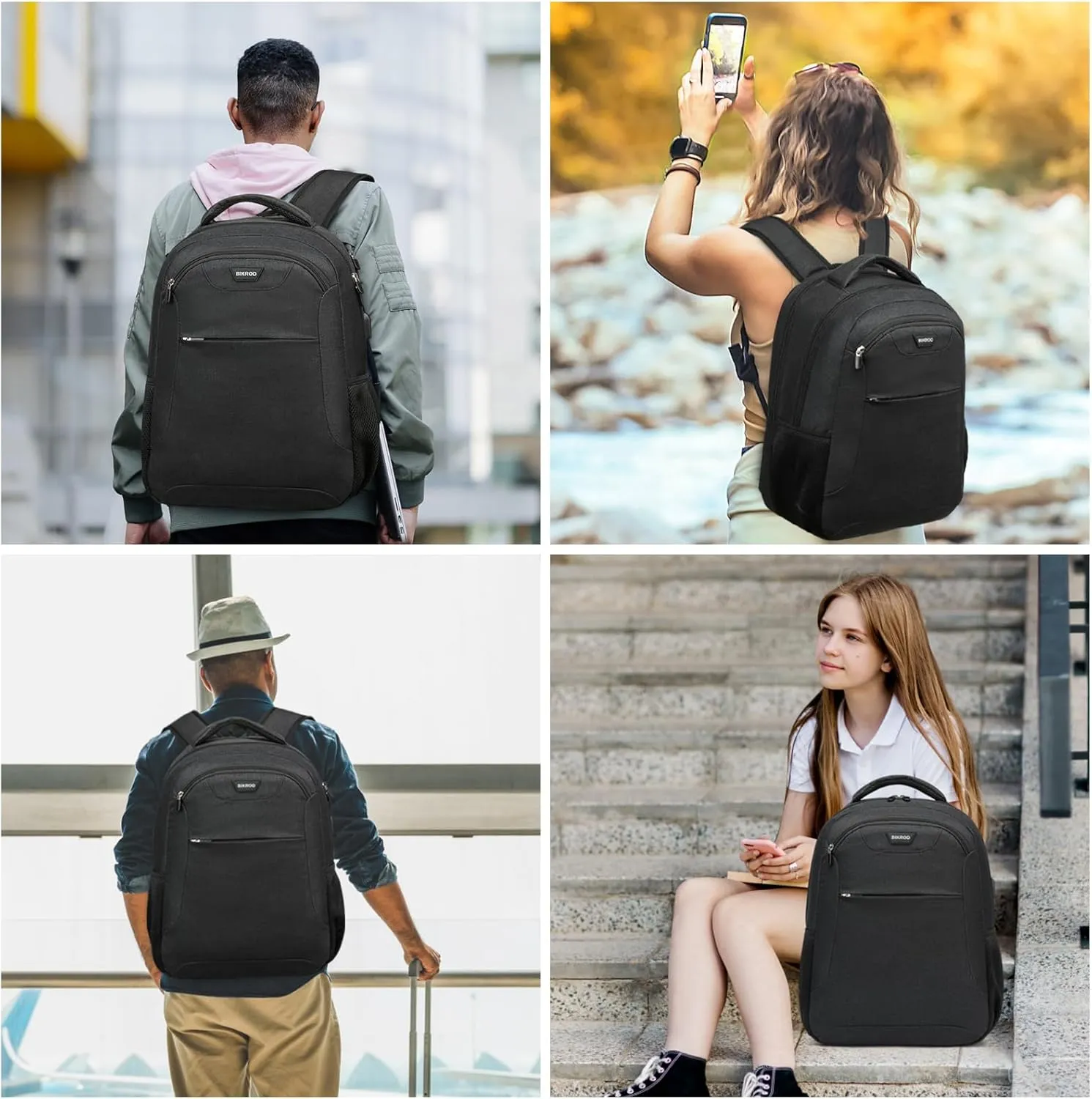 Backpack for Men and Women, School Backpack for Teen, Water Resistant Business Black Travel Laptop Back Pack Fit 15.6 Inch Laptop with USB Charging Port, Black