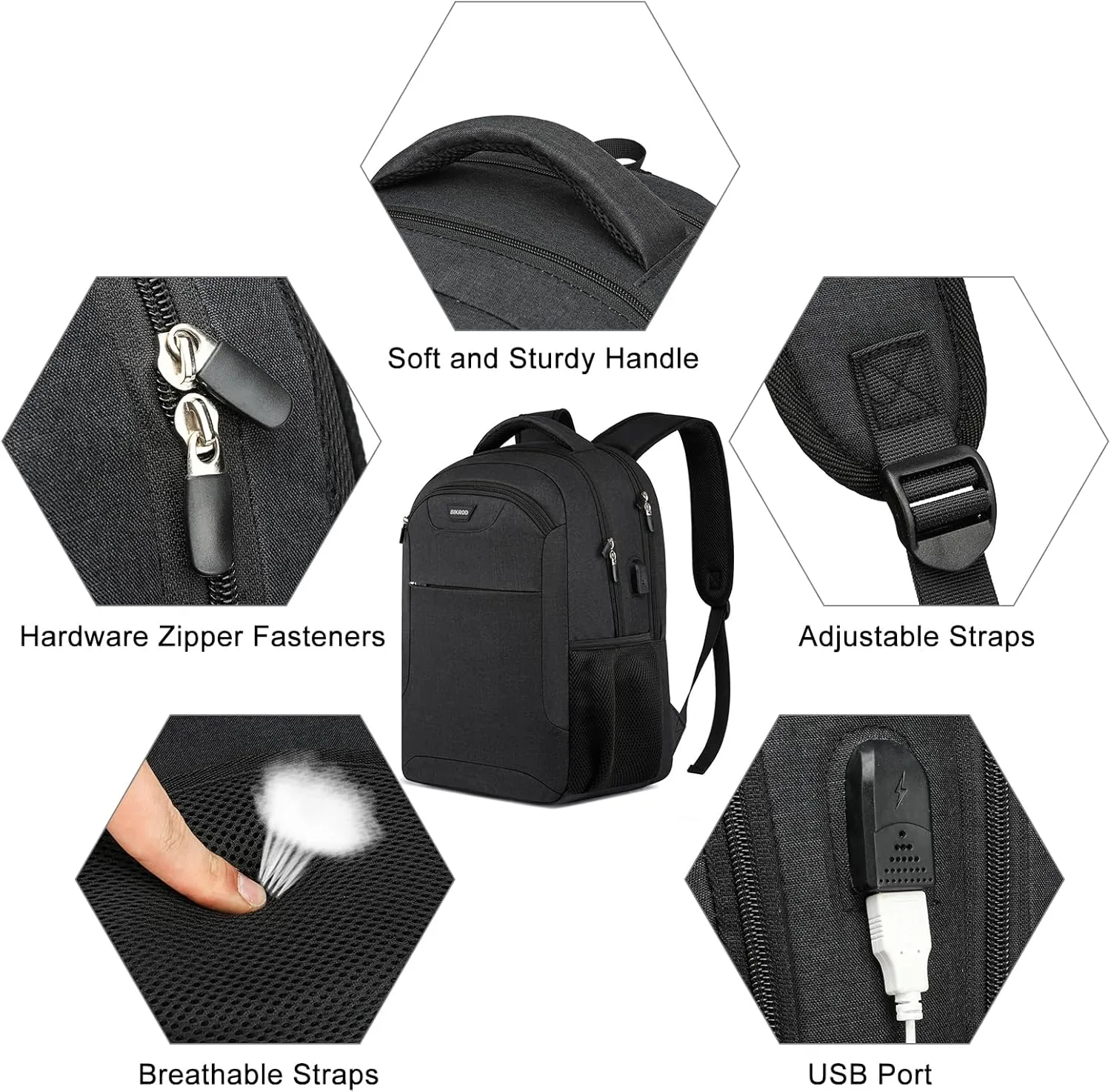 Backpack for Men and Women, School Backpack for Teen, Water Resistant Business Black Travel Laptop Back Pack Fit 15.6 Inch Laptop with USB Charging Port, Black