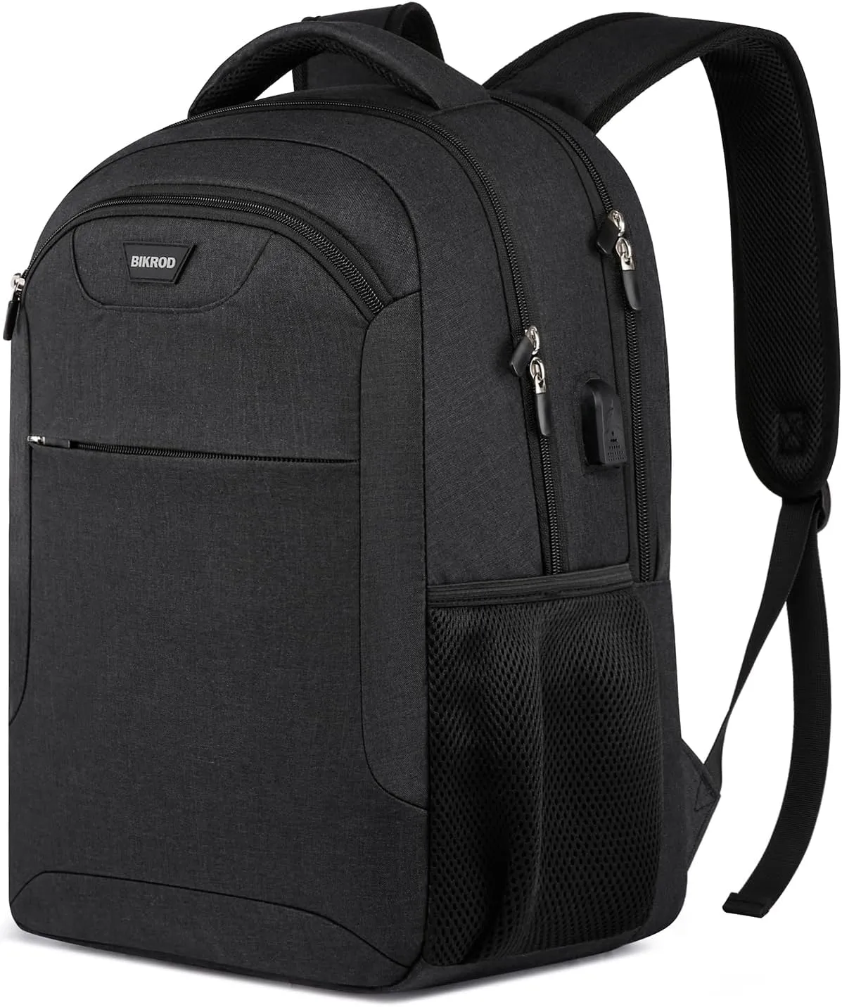 Backpack for Men and Women, School Backpack for Teen, Water Resistant Business Black Travel Laptop Back Pack Fit 15.6 Inch Laptop with USB Charging Port, Black