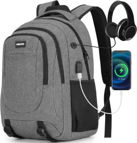 Backpack for Men and Women, School Backpacks for Teens Boys, 17.3 Inch Large College Bookbag Durable Computer Laptop Bag with USB Charger Port for Business Work Travel, Dark Gray