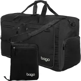 Bago Large Foldable Duffel Bags for Traveling Women & Men - 100L Packable Duffle Bag for Travel with Shoe Compartment - Water Repellant, Heavy Duty, Lightweight Folding & Collapsible (All Black)