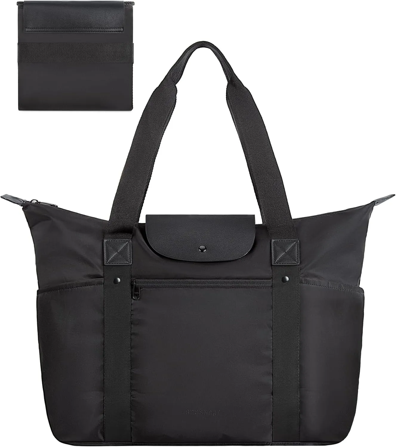 BAGSMART Foldable Tote Bag with Compartments and Zipper for Women's Travel