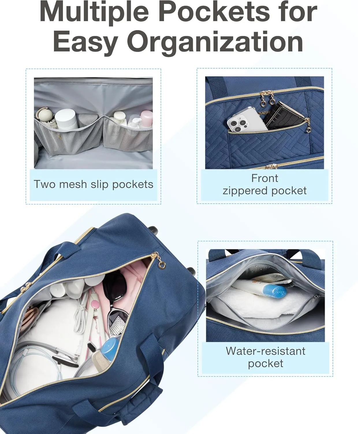 BAGSMART Rolling Duffle Bag with Wheels, 45L Carry-on Luggage Large Travel Bag with Shoes Compartment, Weekender Overnight Bag for Travel, Business Trips(Navy Blue)