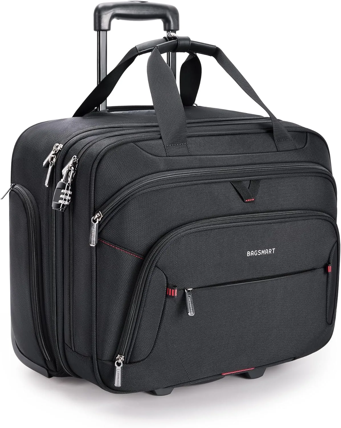 BAGSMART Rolling Laptop Bag, Briefcase with Wheels Fits 17.3 Inch Laptop, Computer Overnight Rolling Bag with TSA Lock for Travel/Men/Women, Black