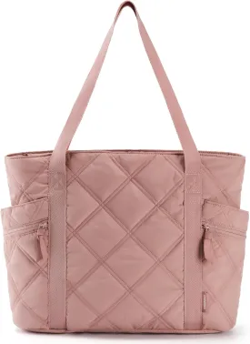 BAGSMART Tote Bag for Women, Puffer Work Tote with Zipper, Travel Essentials Quilted Nurse Travel Hospital Bag