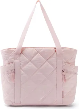 BAGSMART Tote Bag for Women, Puffer Work Tote with Zipper, Travel Essentials Quilted Nurse Travel Hospital Bag