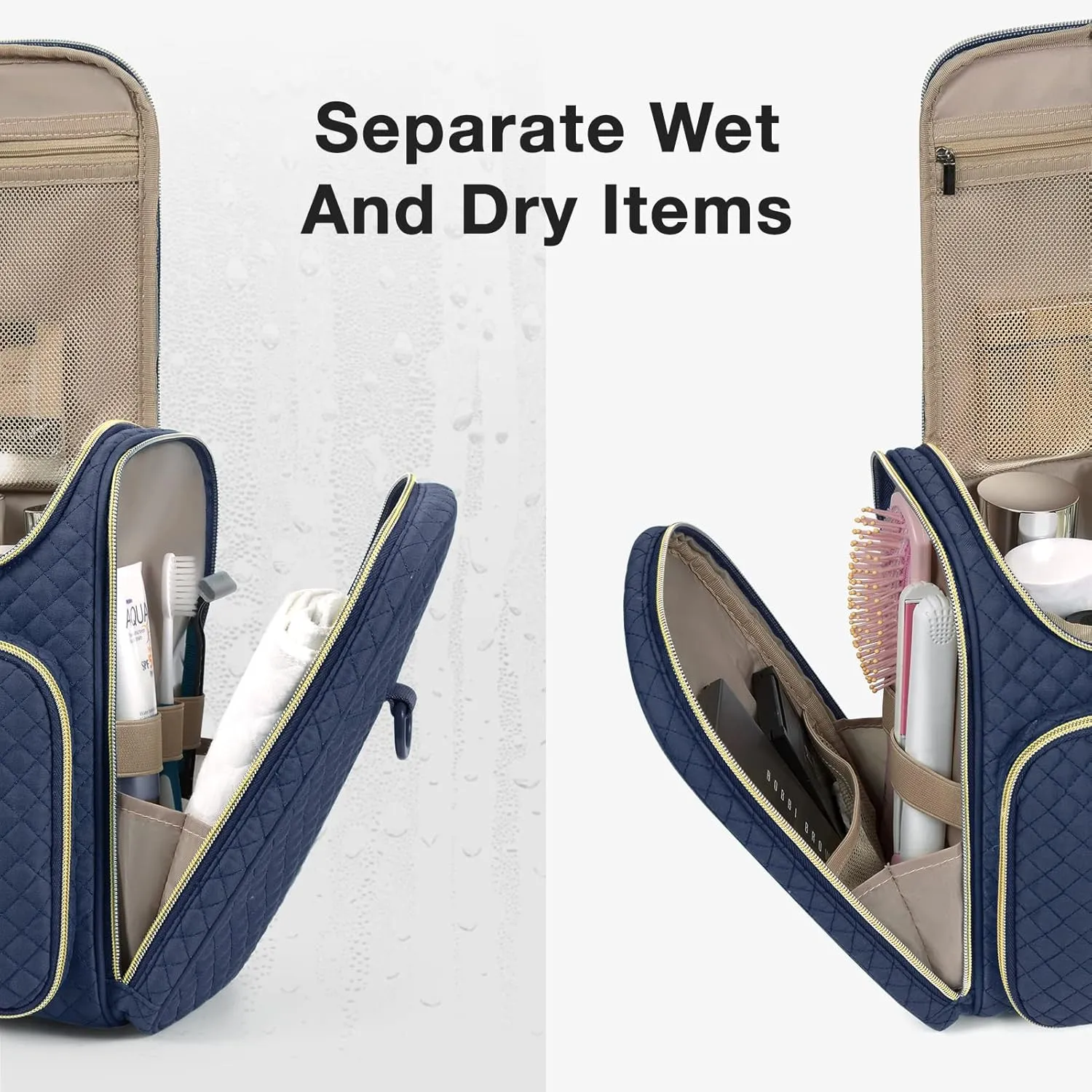 BAGSMART Travel Toiletry Bag, Toiletry Bag for Women, Water-resistant Cosmetic Makeup Bag, Large Capacity Travel Organizer for Full Sized Toiletries and Cosmetics, Navy Blue
