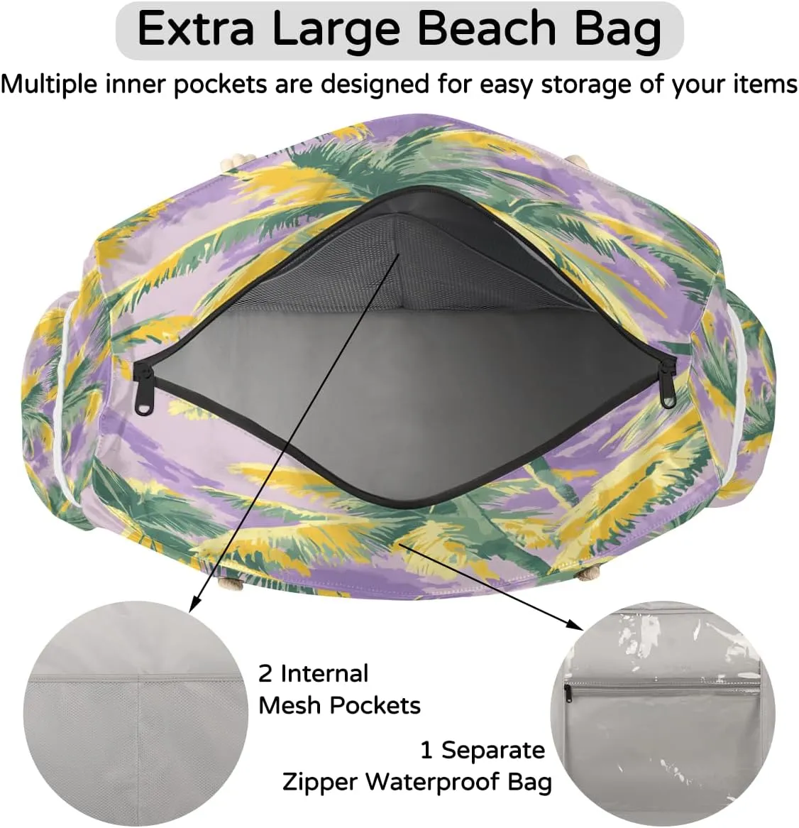 Beach Bags for Women, Large Waterproof Beach Tote Bag for Gym Grocery Travel