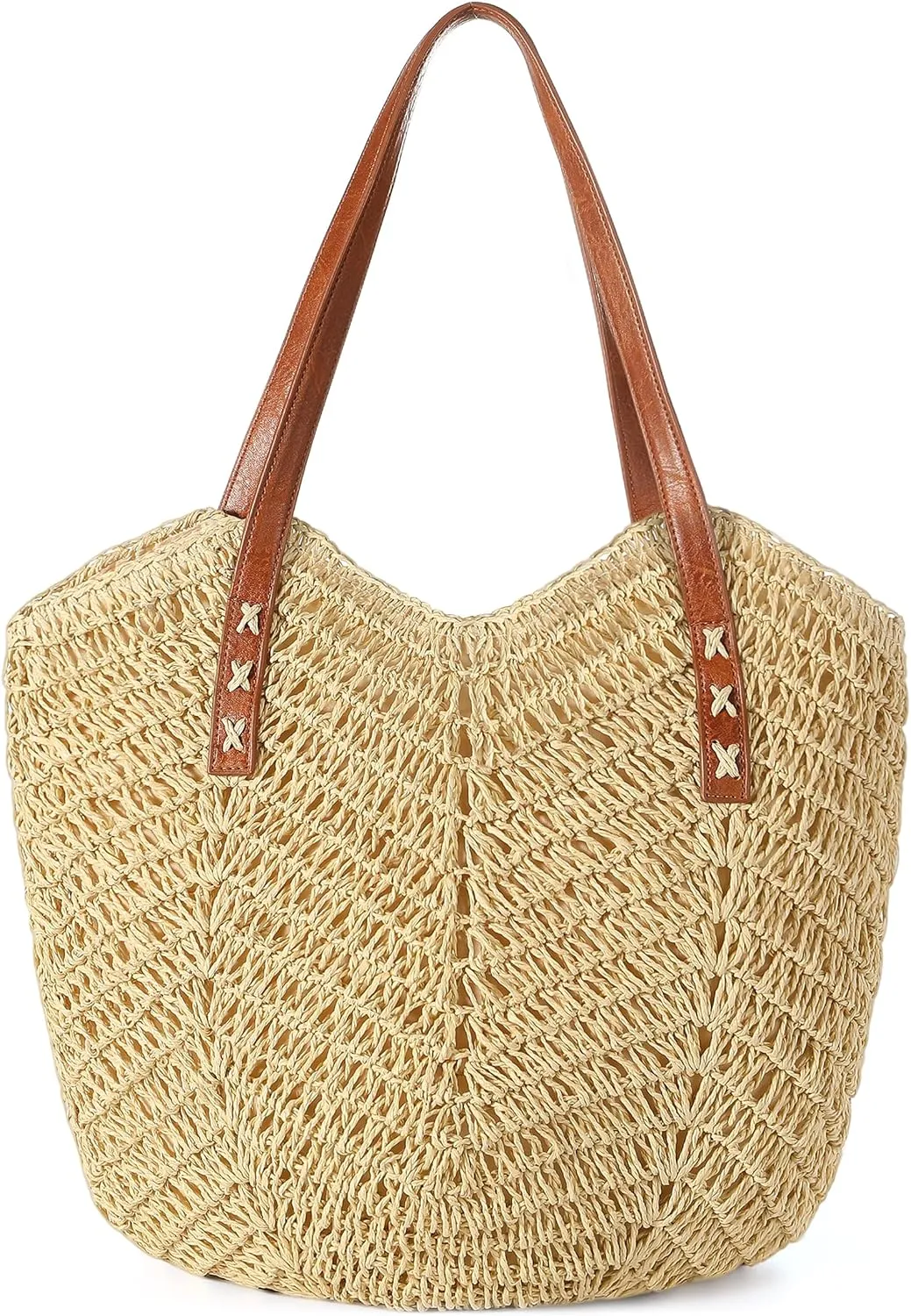 Beach Bags for Women - Straw Bag with Zipper, Soft Woven beach bag, Casual Straw Shoulder Bag for Daily Use