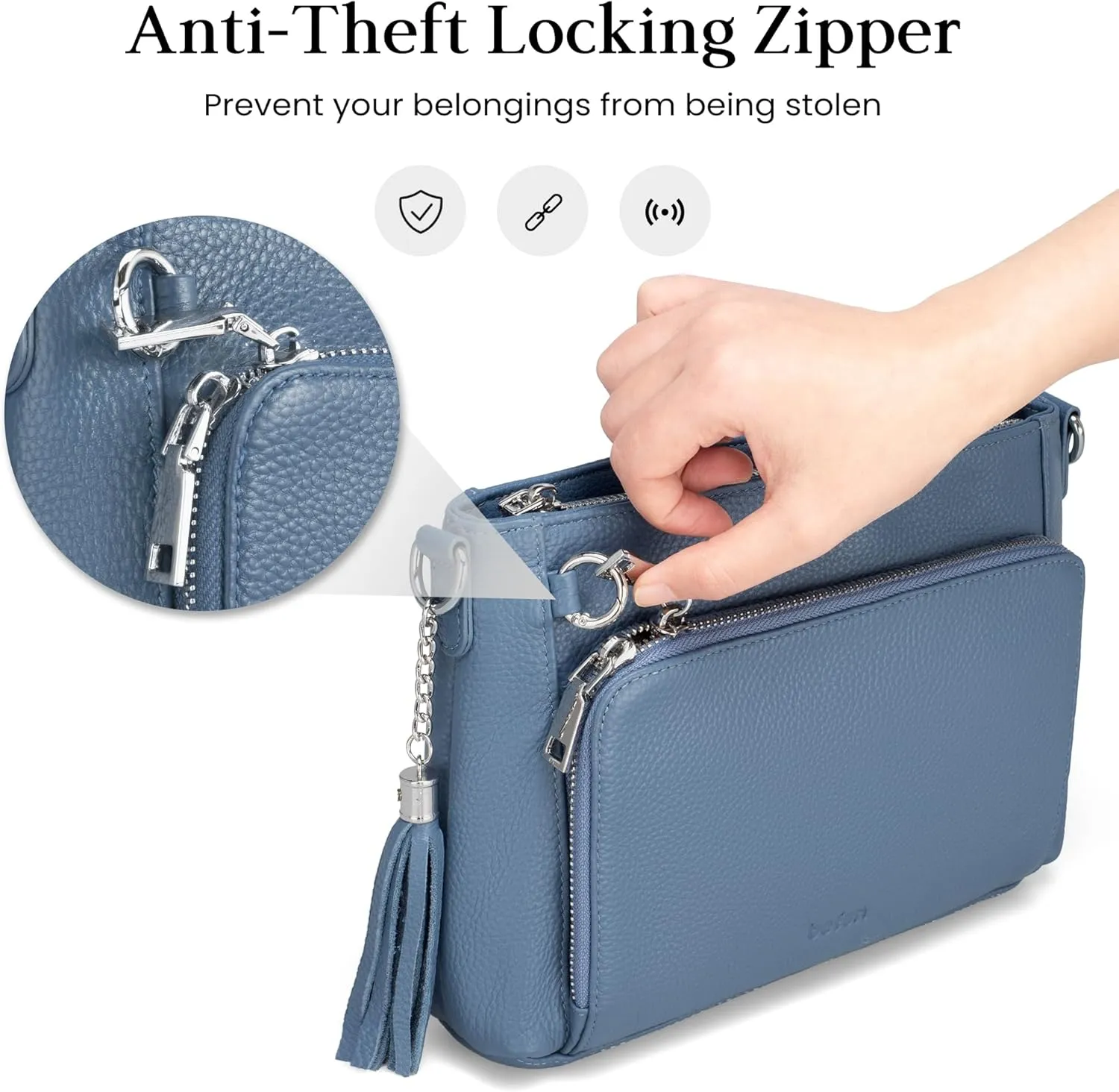 befen Anti Theft Genuine Leather Crossbody Bags for Women Handbags and Shoulder Basg with Built in Wallet RFID Leather Purse