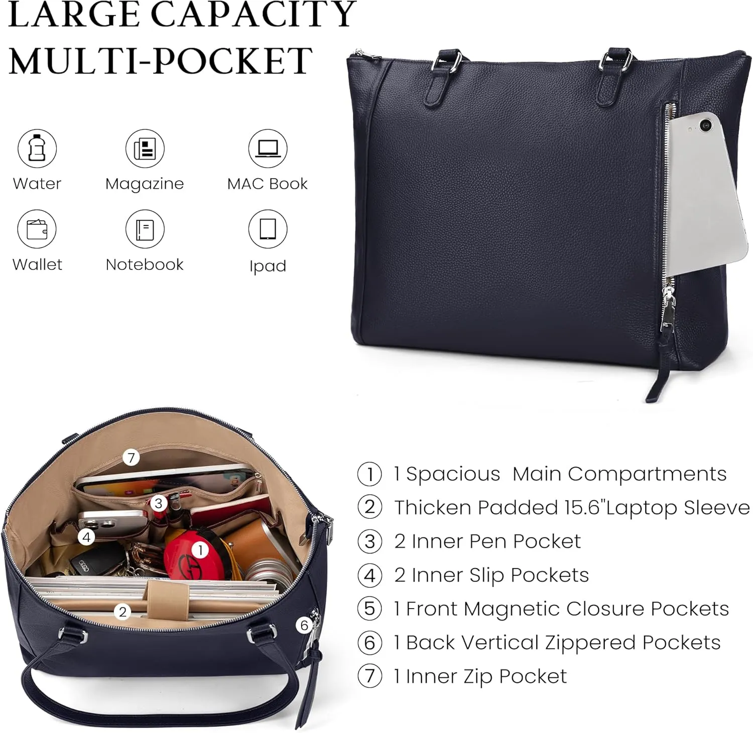 befen Genuine Leather Tote Bag for Women, Large Tote Bag for Women for Work Purses Satchel Handbags with Top Handles