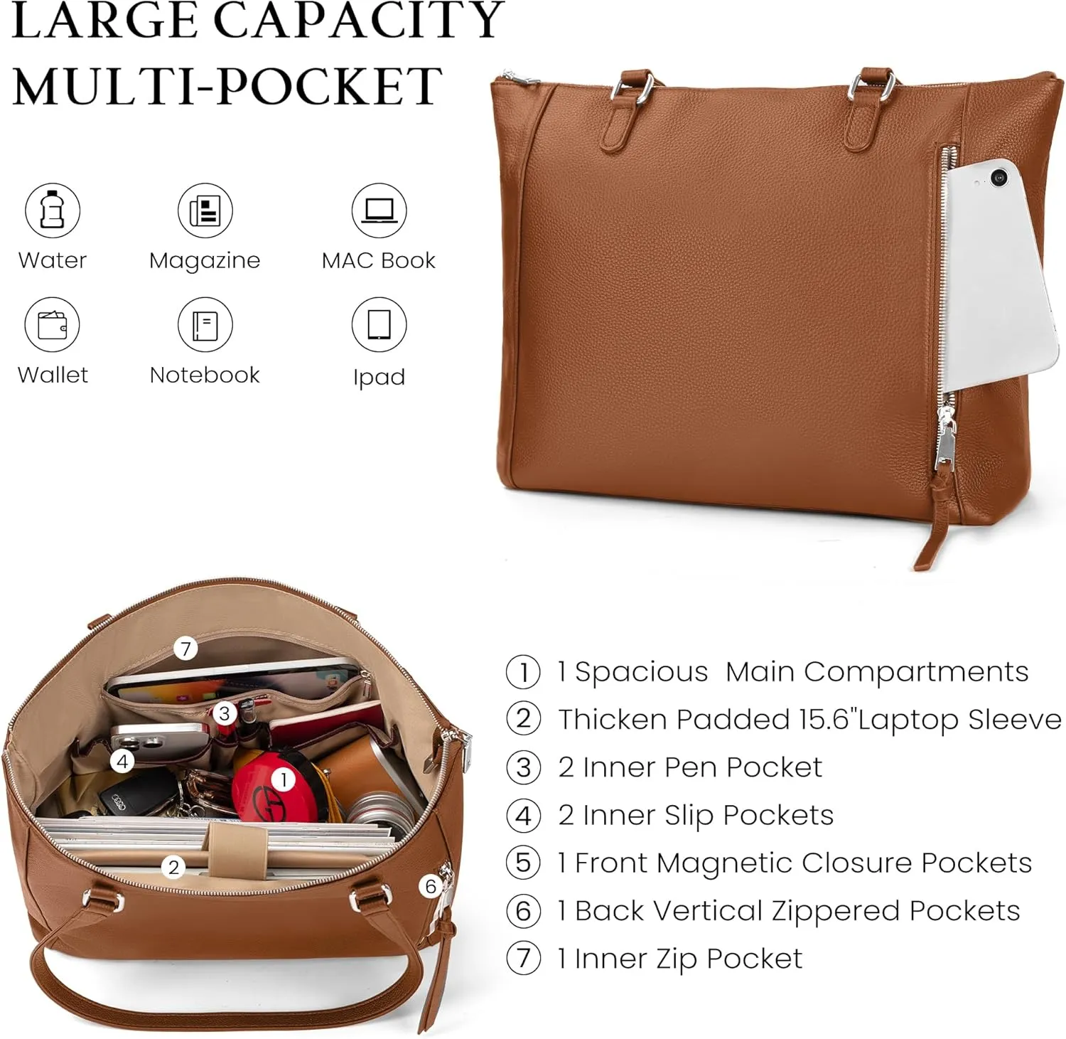 befen Genuine Leather Tote Bag for Women, Large Tote Bag for Women for Work Purses Satchel Handbags with Top Handles