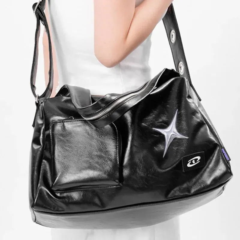 binfenxie Girls Crossbody Tote Bags Women High-capacity Grunge Y2k Aesthetic Shoulder Bag Vintage Simple Fashion Casual Handbags All Match