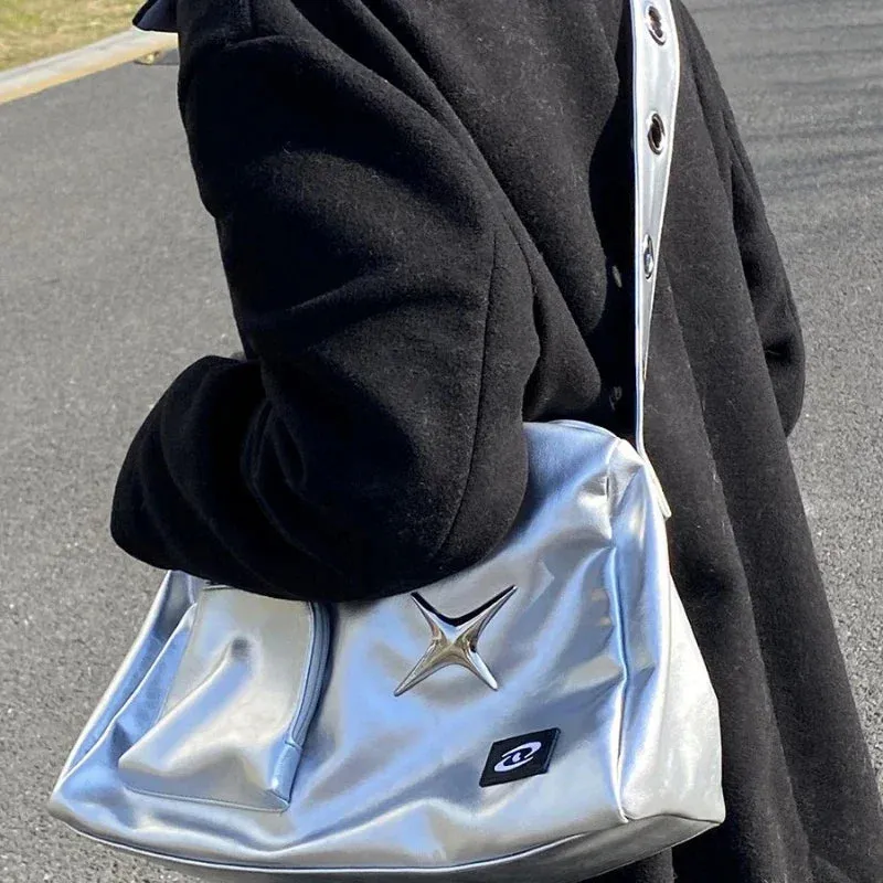 binfenxie Girls Crossbody Tote Bags Women High-capacity Grunge Y2k Aesthetic Shoulder Bag Vintage Simple Fashion Casual Handbags All Match