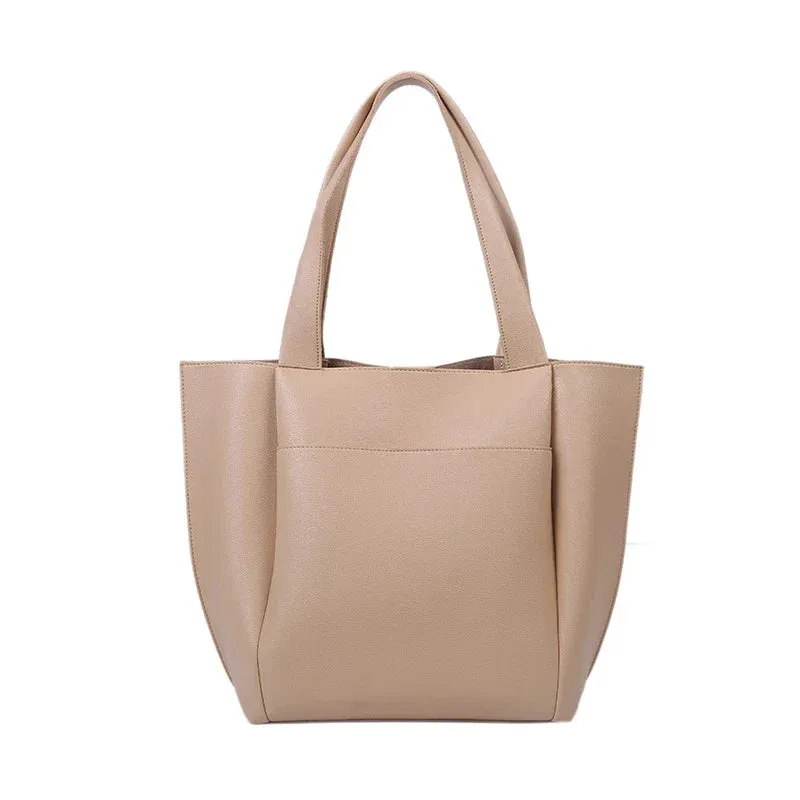 binfenxie  High Quality Soft Leather Woman Casual Tote Shopper Solid Color Handbags Large Capacity Single Shoulder Bag with Outer Pocket