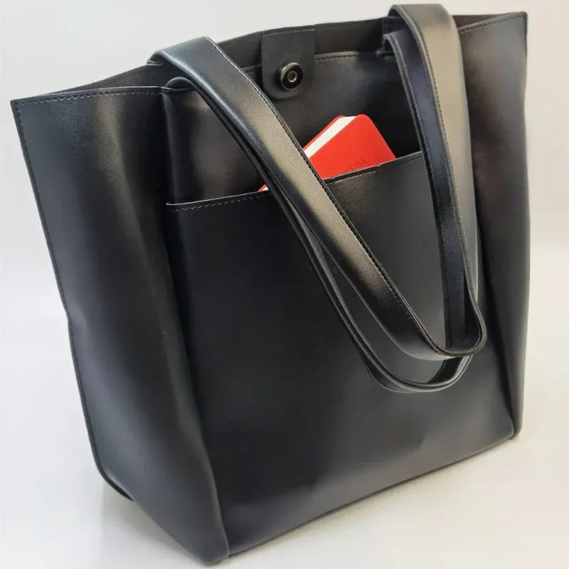 binfenxie  High Quality Soft Leather Woman Casual Tote Shopper Solid Color Handbags Large Capacity Single Shoulder Bag with Outer Pocket