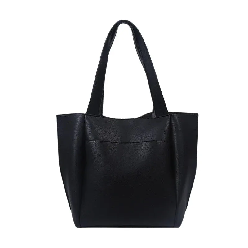 binfenxie  High Quality Soft Leather Woman Casual Tote Shopper Solid Color Handbags Large Capacity Single Shoulder Bag with Outer Pocket