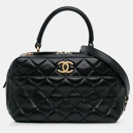 Black Lambskin Leather Medium Trendy CC Bowling Bag