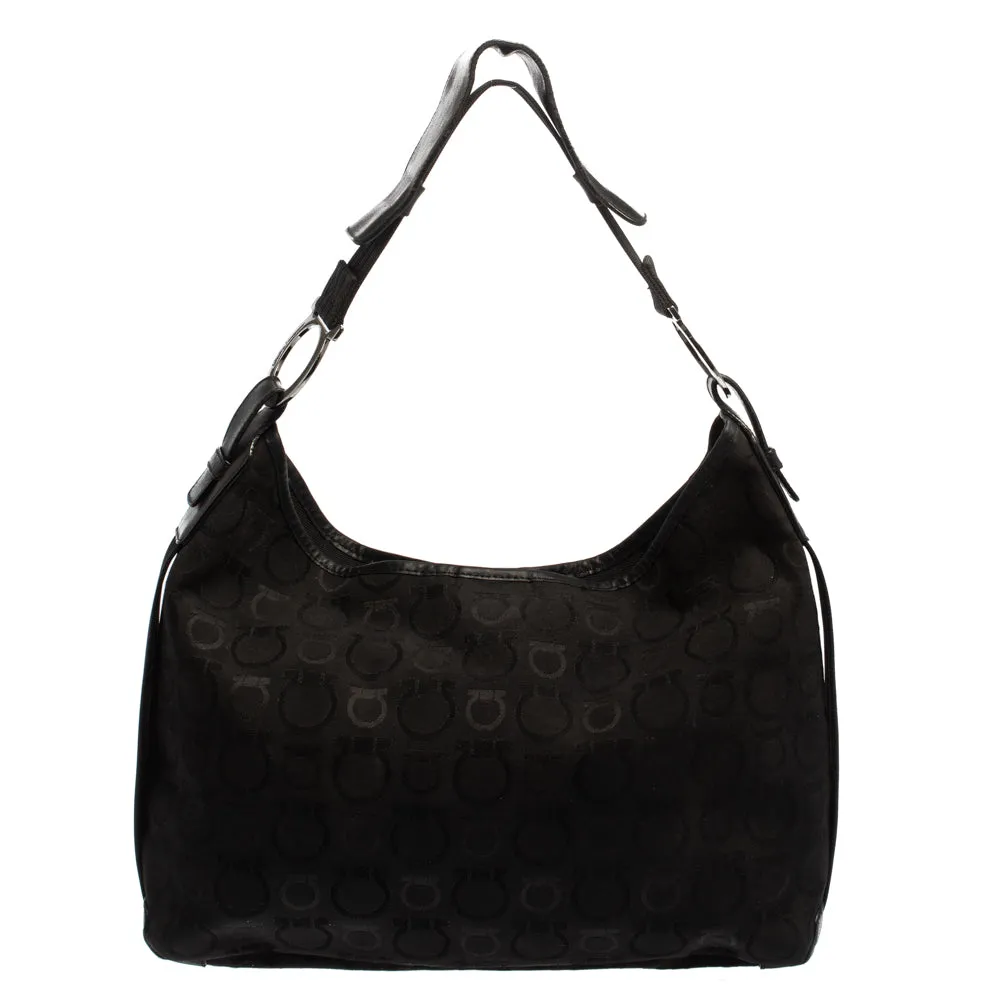 Black Monogram Canvas and Leather Hobo