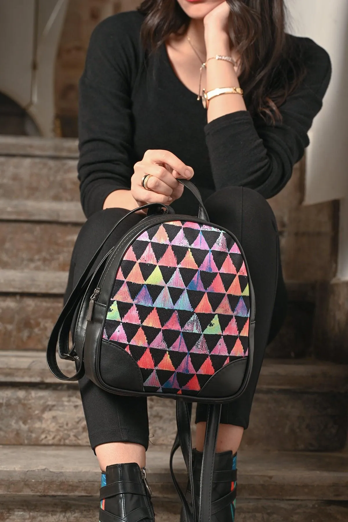Black O Mini Backpacks Rainbow triangles