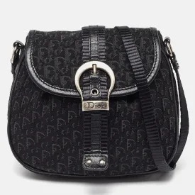 Black Oblique Canvas and Leather Mini Crossbody Bag