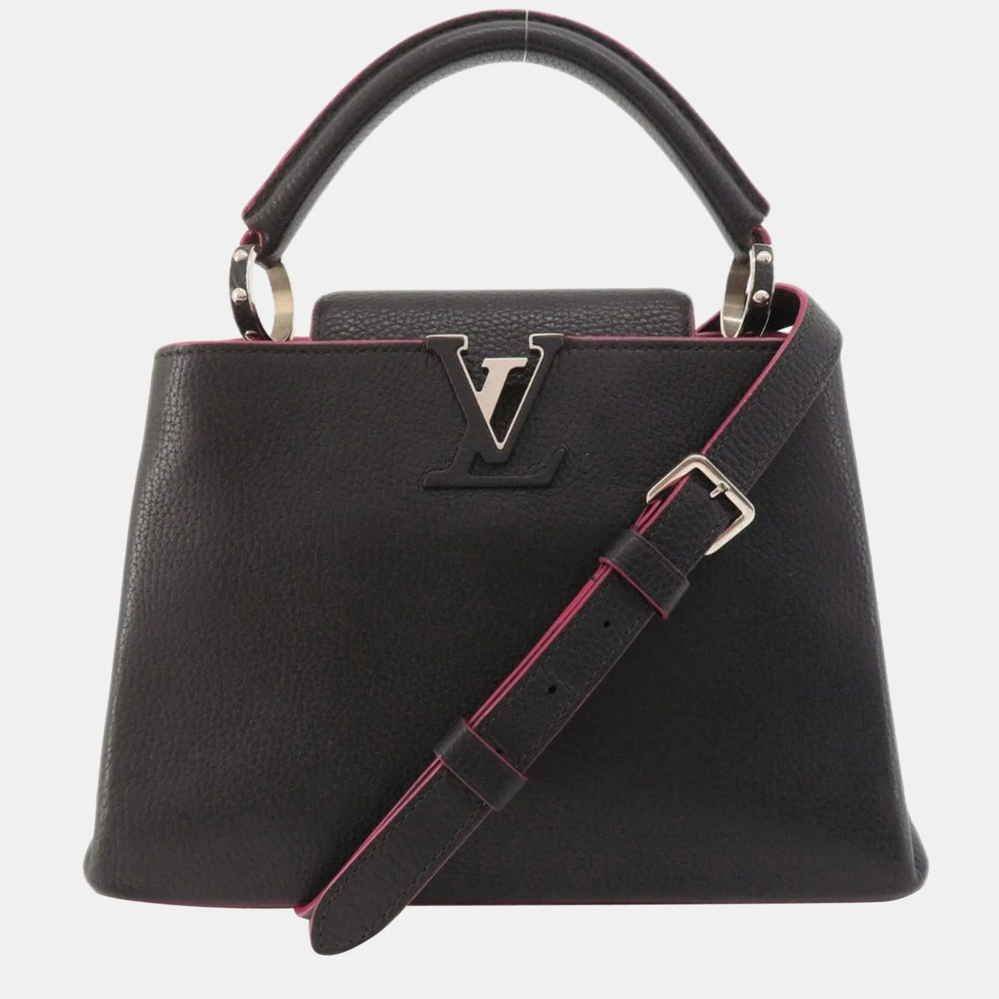 Black/Pink Leather Capucines BB Top Handle Bag