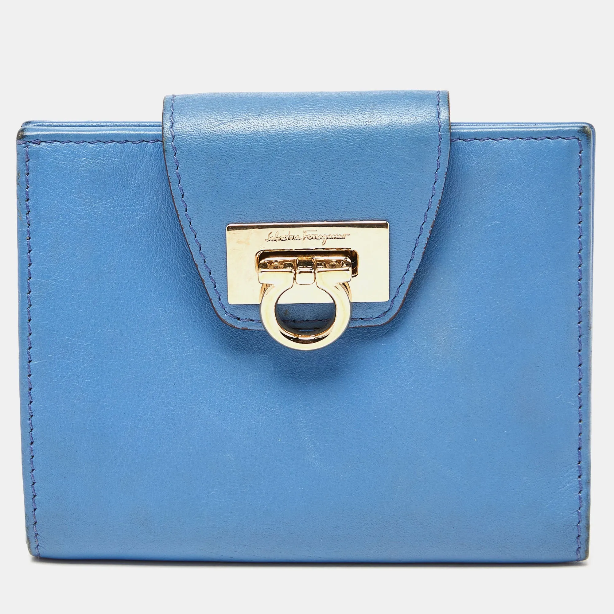Blue Leather Gancini Wallet