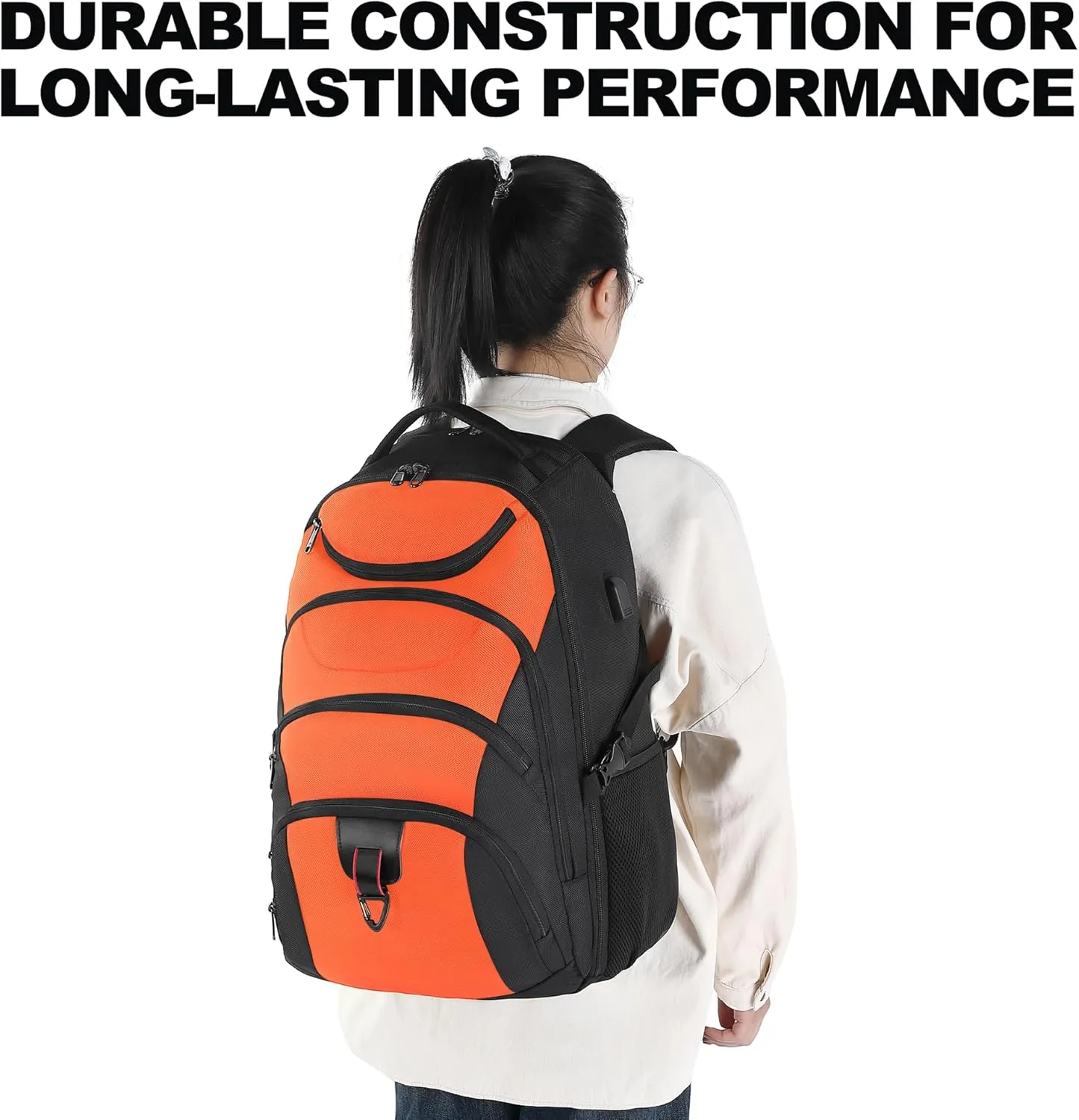 Boavan Rolling Backpack,17 inch Water Resistant Wheeled Backpack,Carry on Luggage Business Bag, Overnight College Computer Backpack Trolley Suitcase for Men Women Adults to TravelBlack&Orange