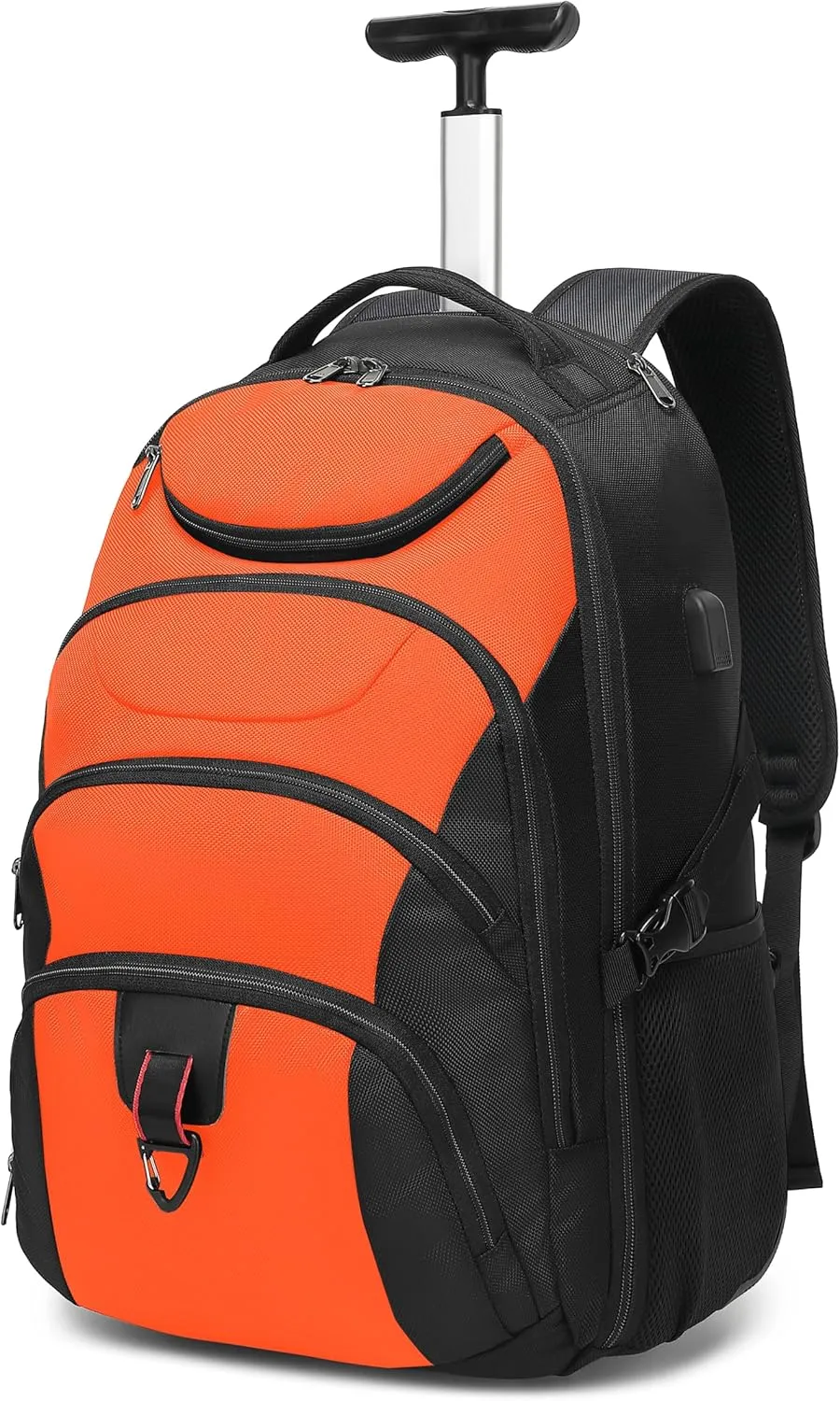 Boavan Rolling Backpack,17 inch Water Resistant Wheeled Backpack,Carry on Luggage Business Bag, Overnight College Computer Backpack Trolley Suitcase for Men Women Adults to TravelBlack&Orange