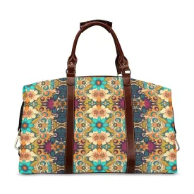 Boho Bag, 70s Boho Travel Bag, Elegant Teal Turquoise floral Duffel Bag, Flight Bag, Waterproof Carry on flight Bag, Weekender Bag
