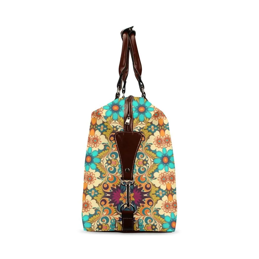 Boho Bag, 70s Boho Travel Bag, Elegant Teal Turquoise floral Duffel Bag, Flight Bag, Waterproof Carry on flight Bag, Weekender Bag